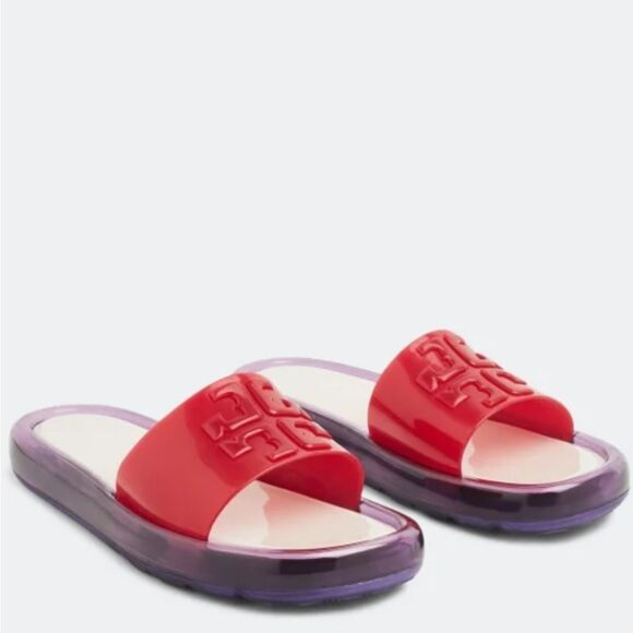 Tory Burch Bubble Jelly Slides- Bright Red/ Grape Purple - Picture 3 of 11